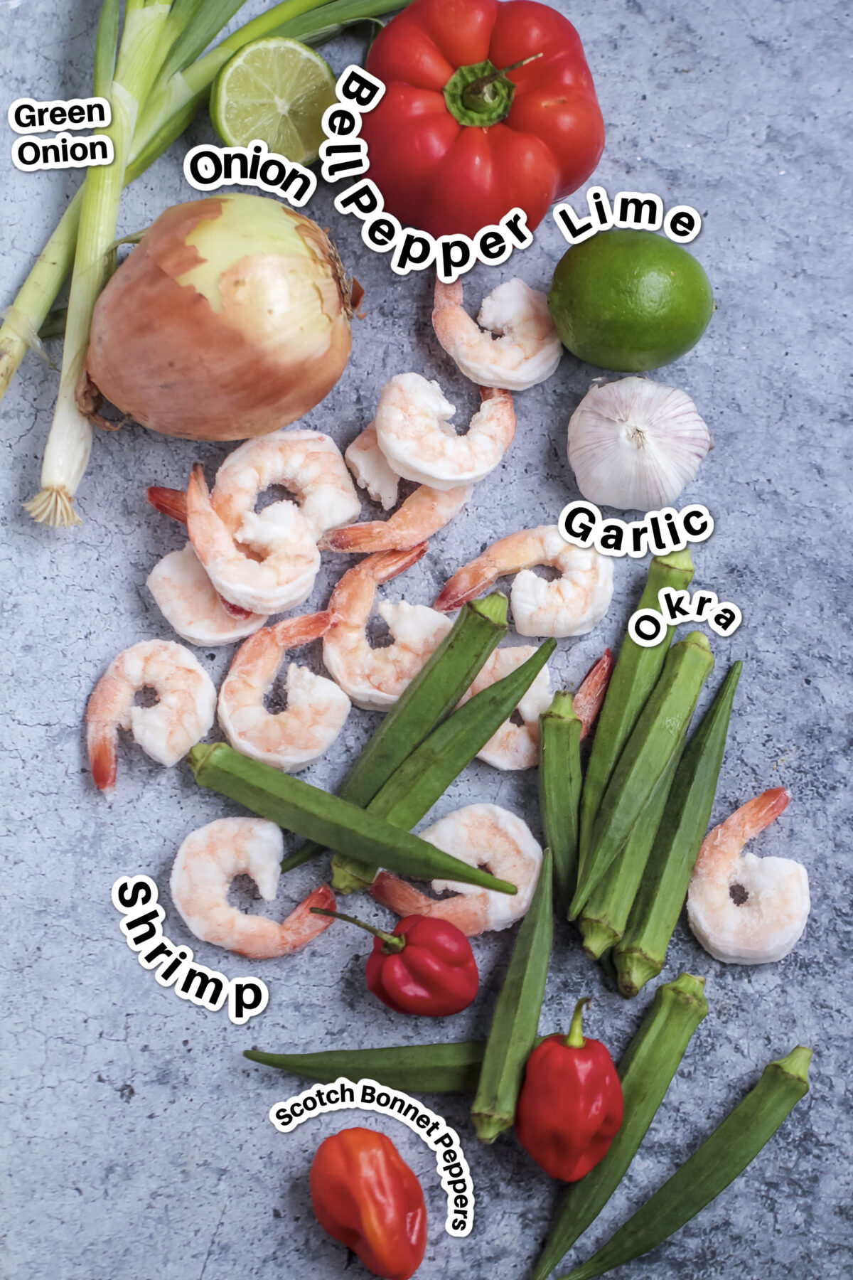 Ingredients for Caribbean Okra and Shrimp.