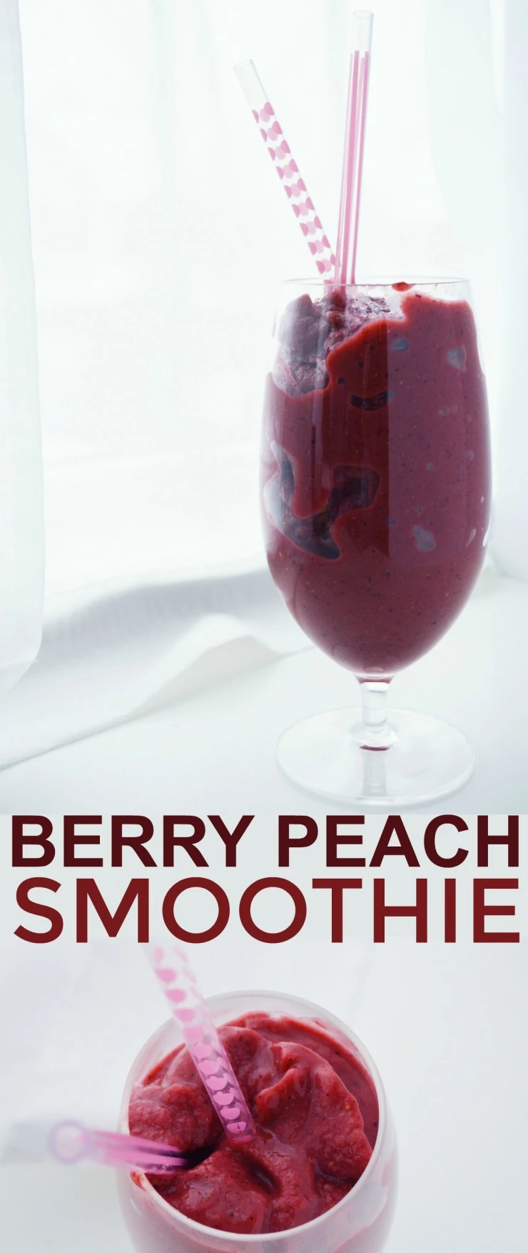  Surprise your tastebuds with a heart-healthy berry peach smoothie - it's dairy free and delish!  You can't go wrong with this mix of fruit and almond milk yogurt!