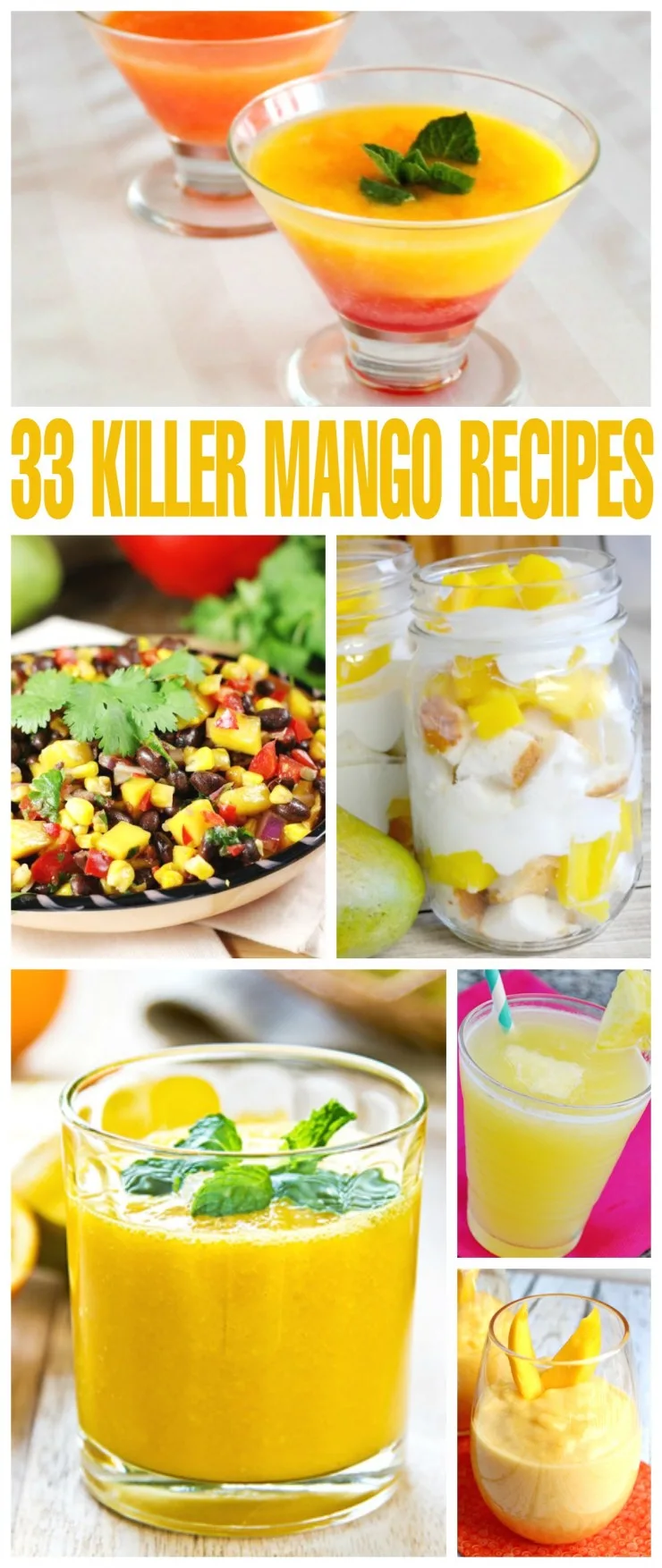 These 33 Mango Recipes full of juicy, sweet mangoes. These recipes are healthy and flavourful - mangoes are perfect in beverages, salads, main dishes and more!
