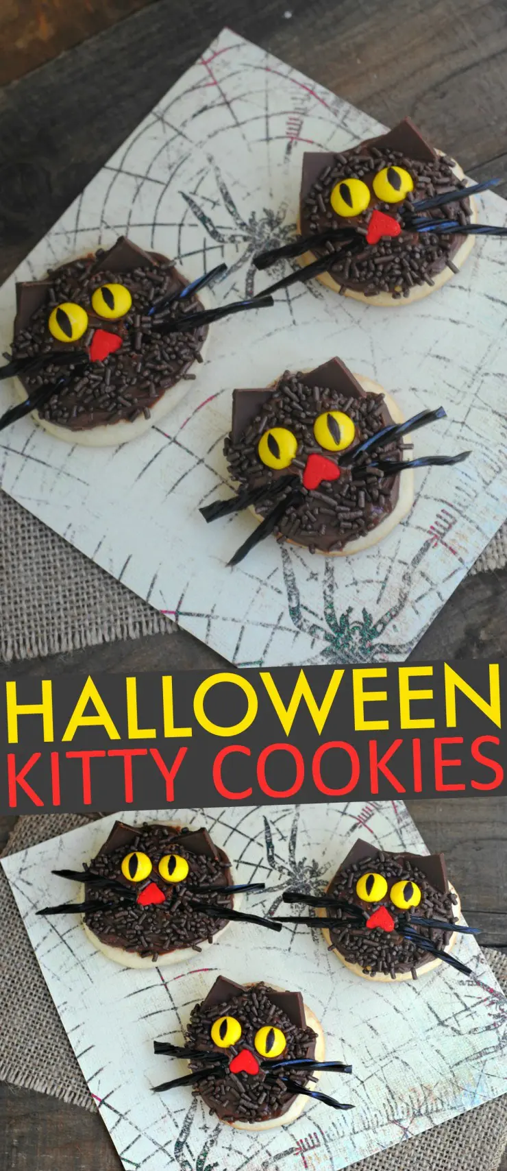 These Halloween Kitty Cookies are a Spooky feline treat perfect for kids Halloween parties!