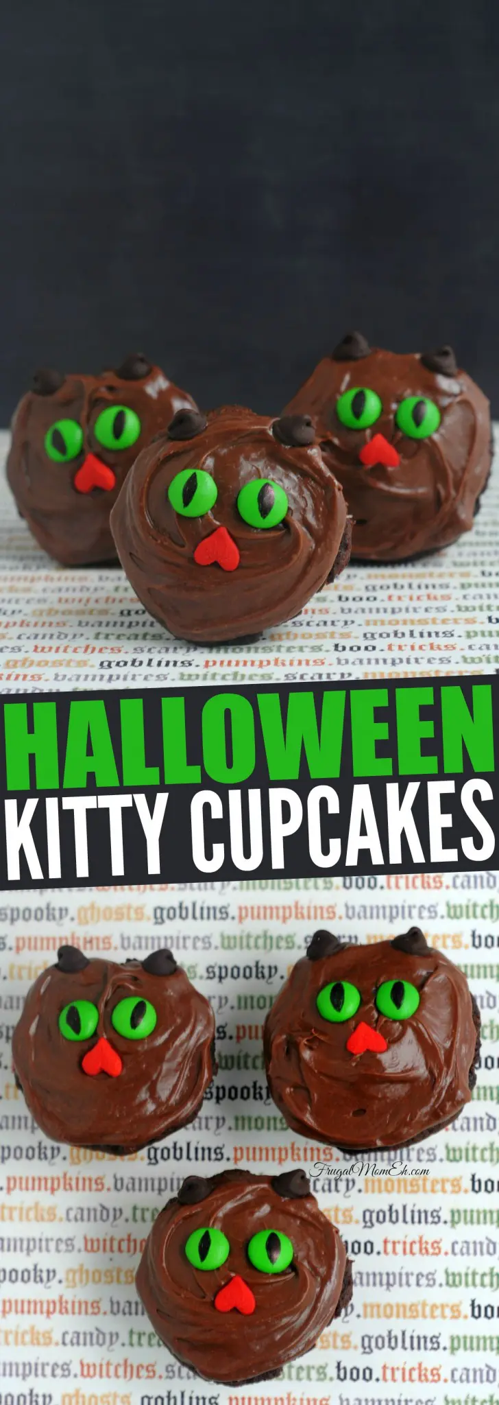These Halloween Kitty Cupcakes are a delicious not-so spooky halloween treat. 