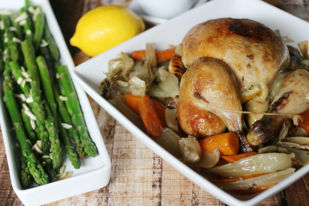 Slow Cooker Roasted Chicken and Veggies - Chicken Dinner with Asparagus, Fennel and Carrots