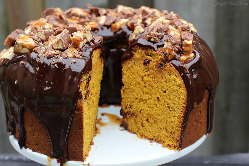 Pumpkin Spice Cake with Chocolate Snickers Ganache