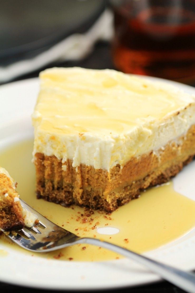 This delicious Layered Maple Pumpkin Cheesecake Pie recipe would be a perfect treat after Thanksgiving dinner or paired for dessert with a pumpkin spice latte on a cool autumn evening.. 