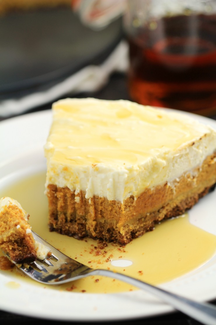 This delicious Layered Maple Pumpkin Cheesecake Pie recipe would be a perfect treat after Thanksgiving dinner or paired for dessert with a pumpkin spice latte on a cool autumn evening.. 