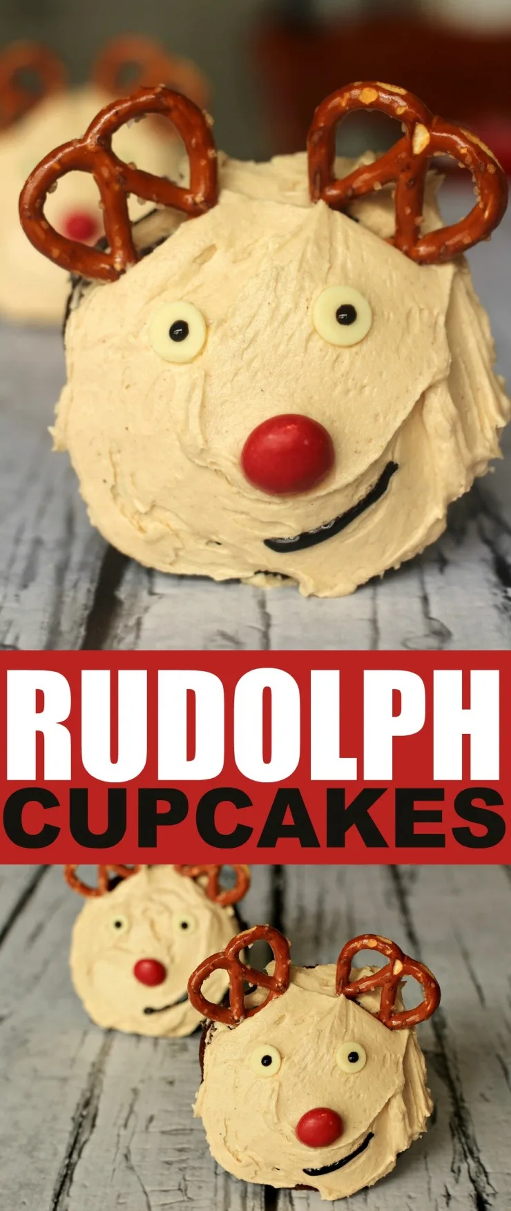 These Rudolph the Red Nosed Reindeer Cupcakes aren't just cute, they are made from scratch chocolate and peanut butter treats.  Absolute perfection! 