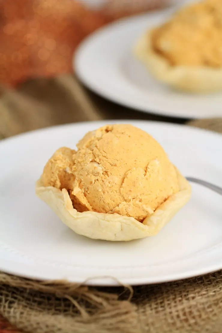 Pumpkin Pie is a crowd favourite and this delicious No-Churn Pumpkin Spice Ice Cream is served in flaky pastry bowls. This cold treat is perfectly creamy and tastes just like pumpkin pie.