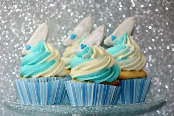 Disney's Cinderella cupcakes are inspired by Princess Cinderella and her glass slipper.  Perfect for Cinderella themed parties or for those who just love Disney!