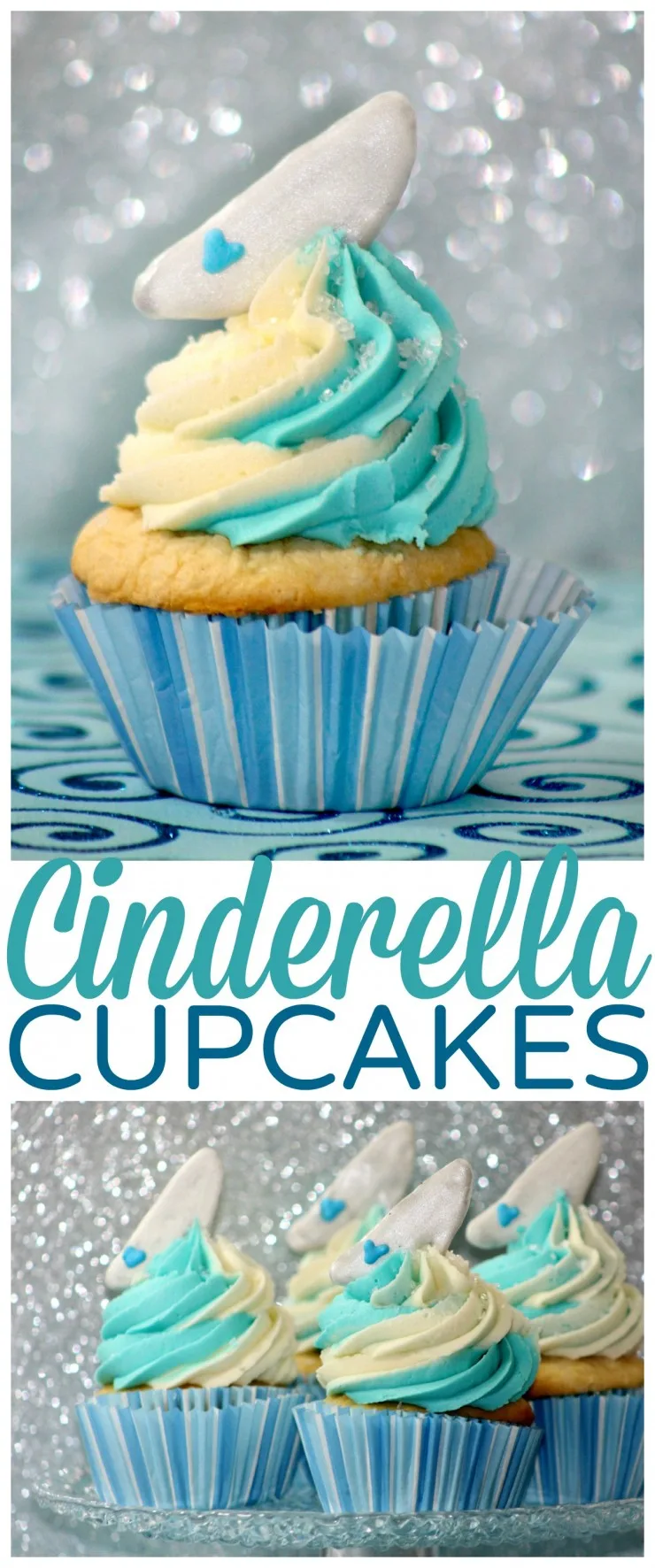Disney's Cinderella cupcakes are inspired by Princess Cinderella and her glass slipper. Perfect for Cinderella themed parties & those who just love Disney!