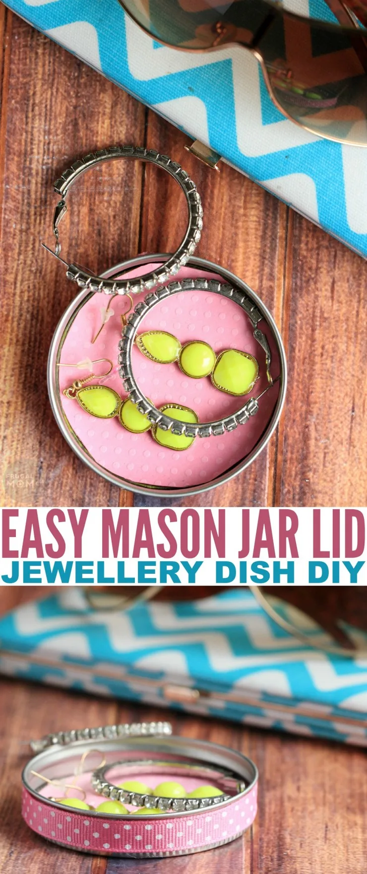 This Easy Mason Jar Lid Jewelry Dish DIY is a fun craft for kids to make for a simple but useful mother's day gift on a budget.