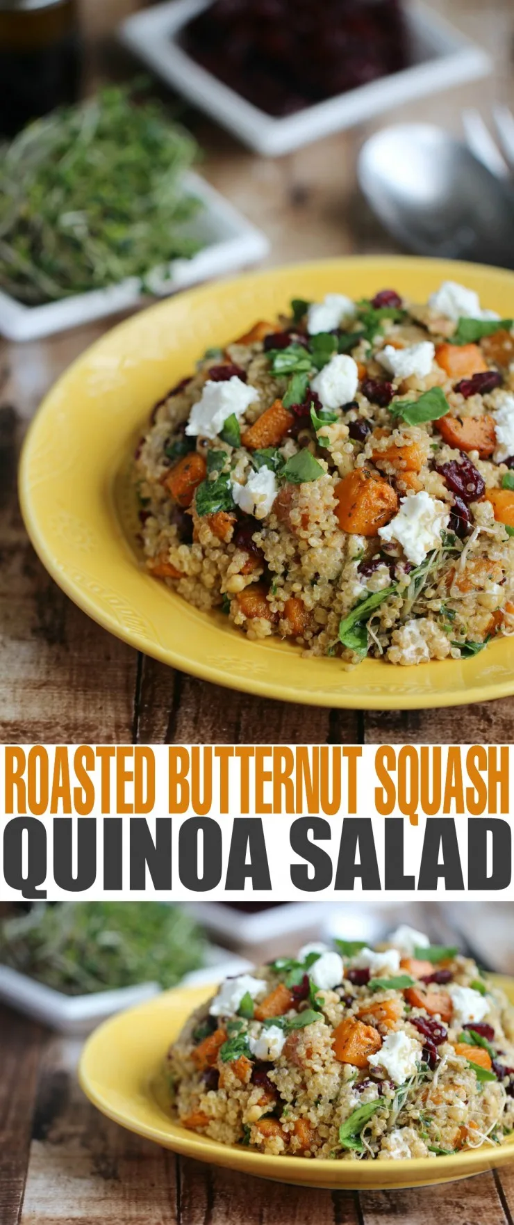 Roasted Butternut Squash Quinoa Salad with goat cheese, cranberries and other drool worthy ingredients tossed in a delectable homemade lime-soy dressing!