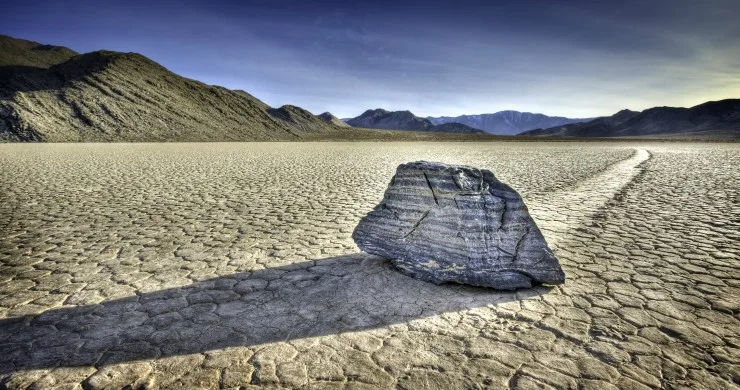 Single sliding rock located on Racetrack Playa in a remote part of Death Valley National Park.