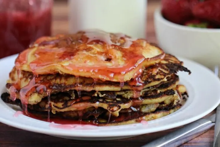 Gluten-Free Strawberry Protein Pancakes with Homemade Rhubarb Syrup