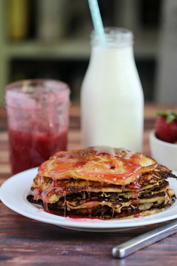 Gluten-Free Strawberry Protein Pancakes with Homemade Rhubarb Syrup