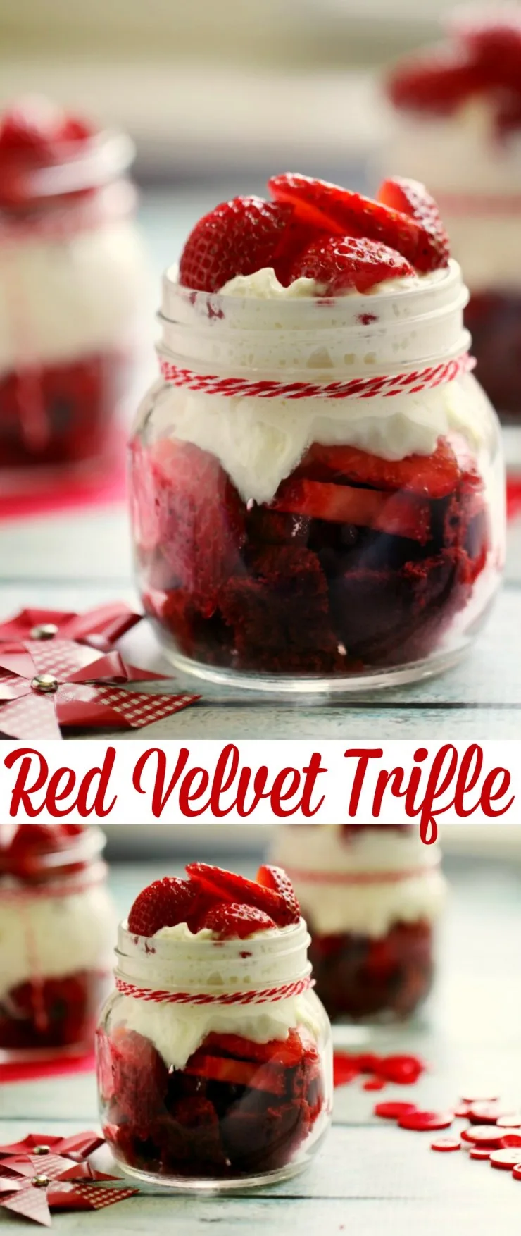 This Red Velvet Trifle is a super easy dessert recipe perfect for dinner parties, picnics and just because. A great way to celebrate Canada Day Too!