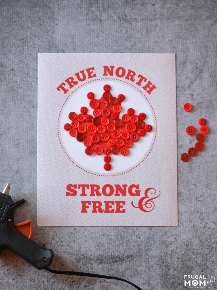 This True North Strong & Free Button Art with Free Printable Template project is the perfect Canada day craft for the whole family. 