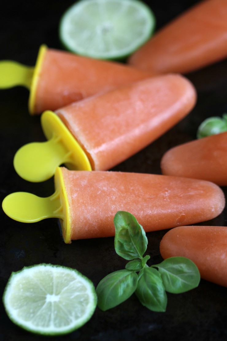 These Cantaloupe & Basil Ice Pops are full of flavour and a delicious way to cool down from the summer heat!