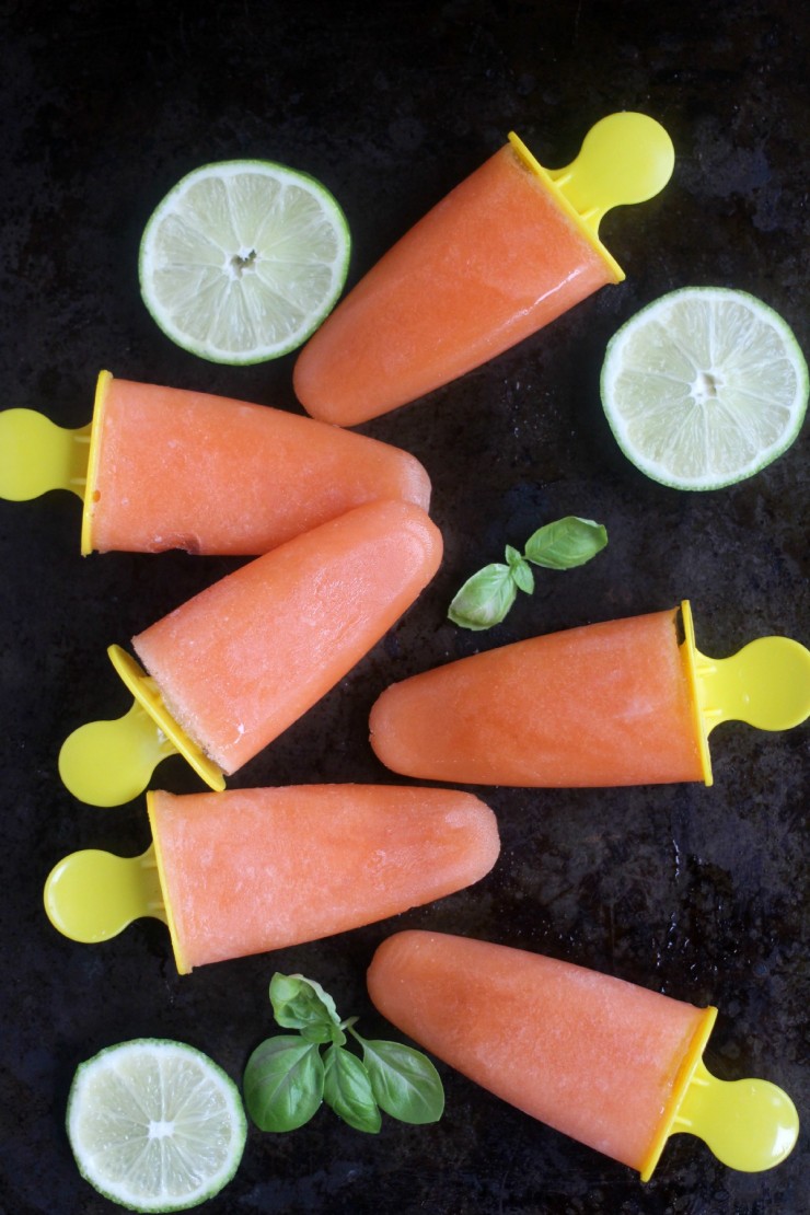 These Cantaloupe & Basil Ice Pops are full of flavour and a delicious way to cool down from the summer heat!