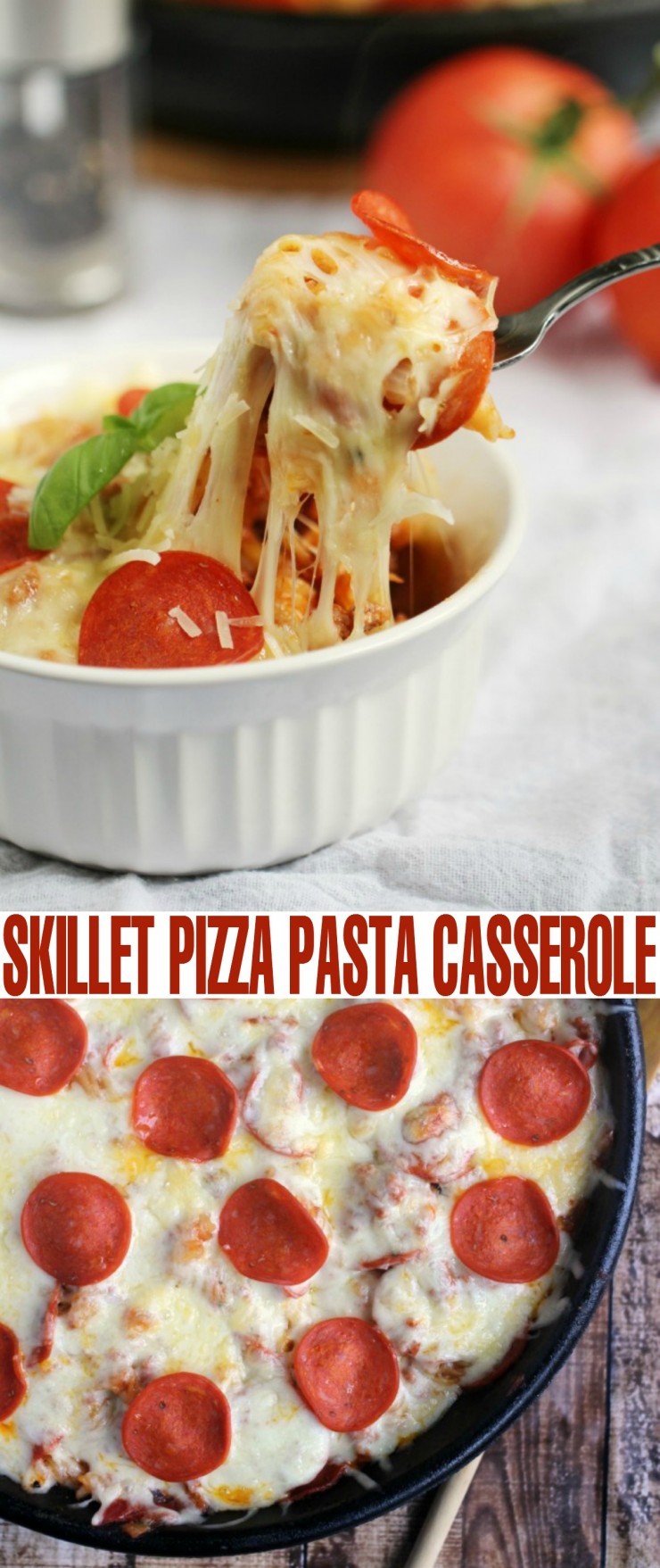 This Skillet Pizza Pasta Casserole is a one pot dish perfect for family dinner, this is food for kids that adults will love too. Easy!