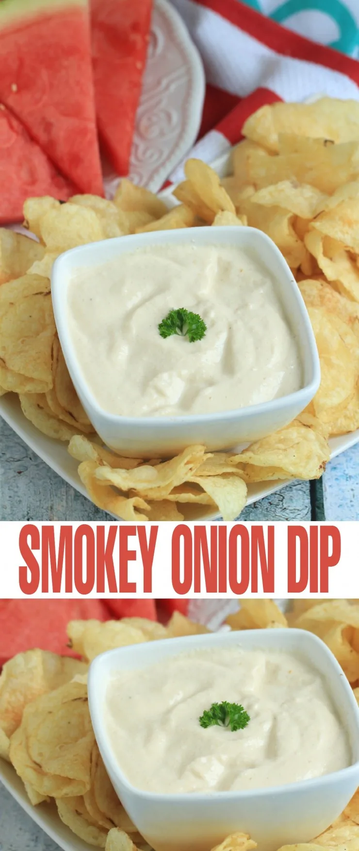 Pair this Smokey Onion Dip with chips or veggies as a perfect appetizer for your next summer barbecue!