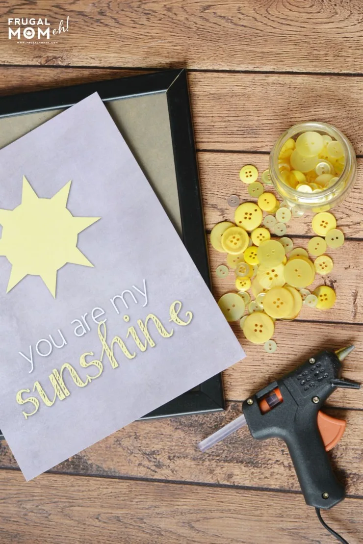 "You Are My Sunshine" Button Nursery Art with Free Printable Template!