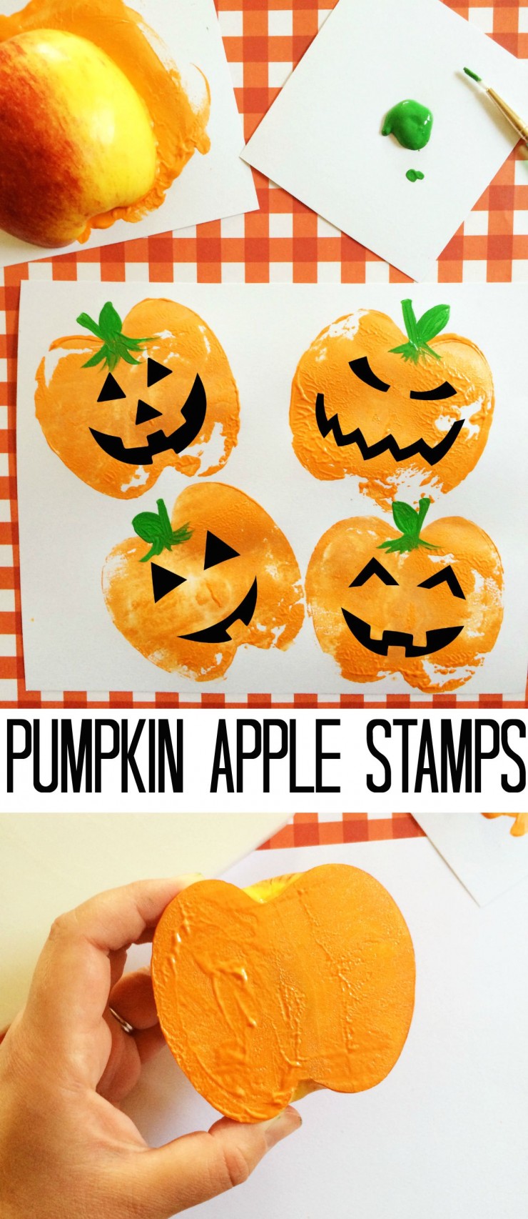 These Pumpkin Apple Stamps are a fun way to celebrate the coming autumn season! This is a kids craft that will keep children busy creating works of art!