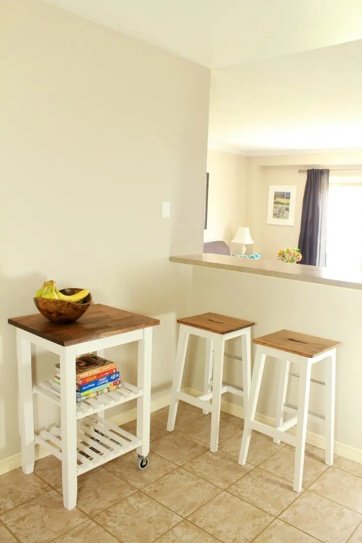 IKEA Hack: Kitchen Furniture Makeover - IKEA BOSSE stool makeover and IKEA BEKVÄM Kitchen cart makeover with BEHR paint and a little stain,