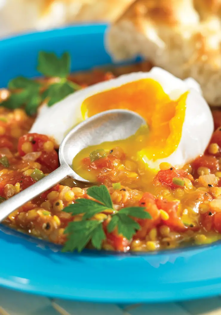 These Poached Eggs on Spicy Lentils from Best of Bridge Home Cooking are made in a slow cooker. It makes for a wonderful winter dish accompanied with hot rice and some warm naan.