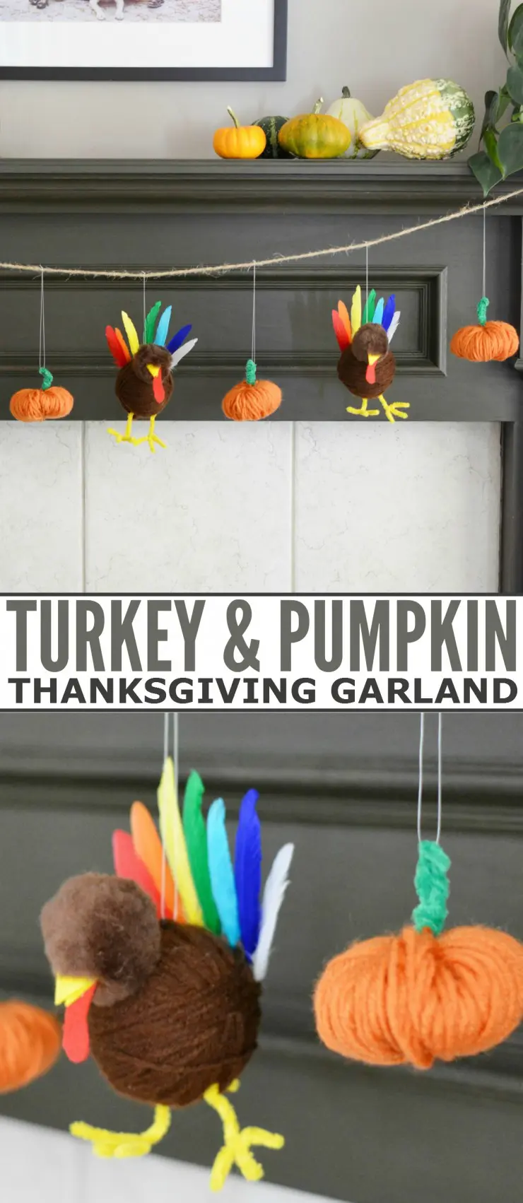 Re-purpose plastic bags to create this adorable Turkey and Pumpkin Thanksgiving Garland DIY craft project.