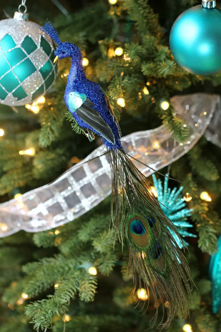 Arctic Teal Christmas Decoration Ideas - Peacock Ornament