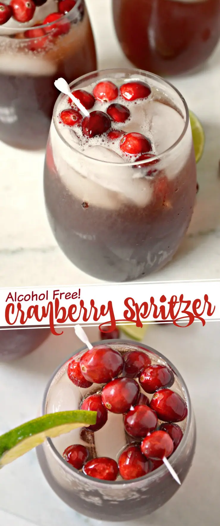 This Non-alcoholic Cranberry Spritzer is a great drink to serve over the holidays - whether at Thanksgiving Dinner, Family Christmas or even a kid friendly New Year Eve party!