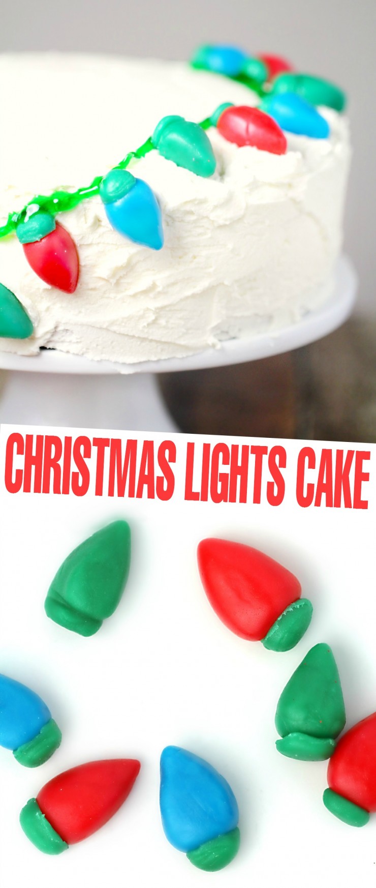 Christmas Cake Tutorial: Christmas Lights Cake - this is an easy dessert recipe that uses Airheads instead of fondant!