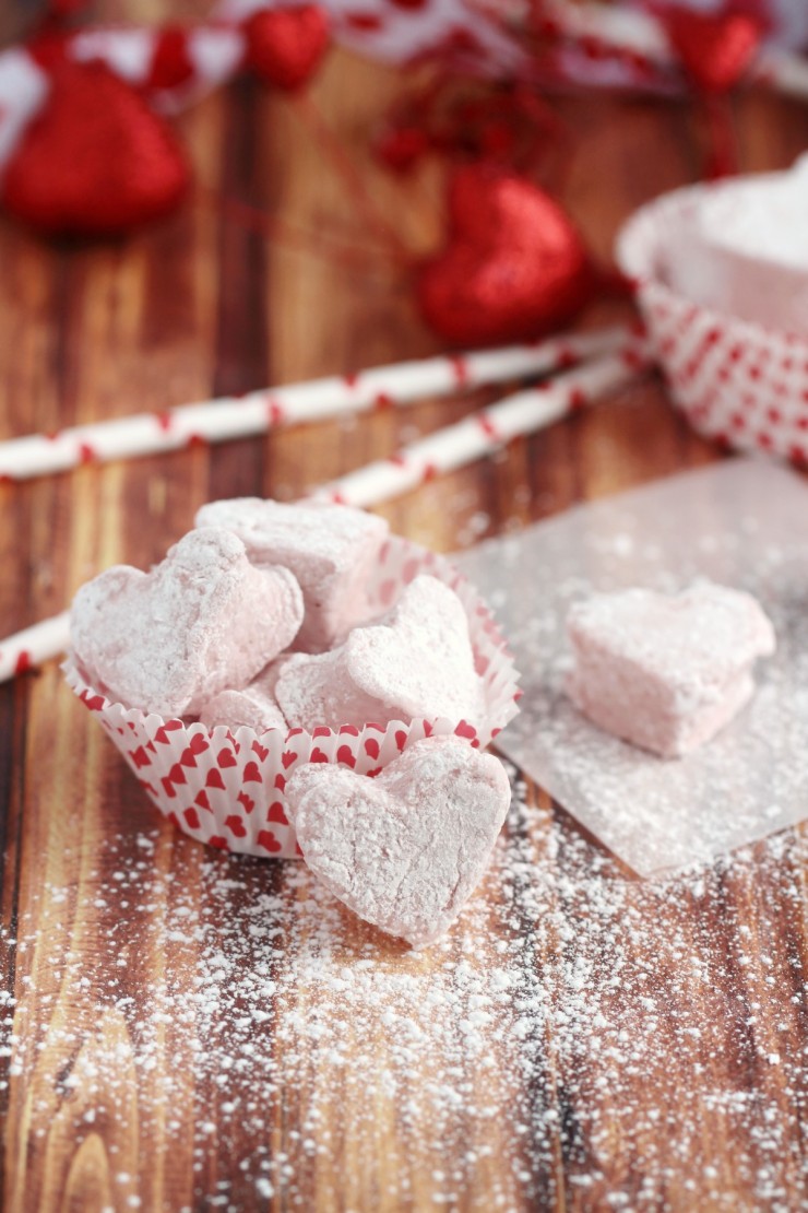 These homemade Cinnamon Heart Marshmallows are soft and squishy with all the flavour of Cinnamon heart candy. An easy-to-make Valentine's Day treat!