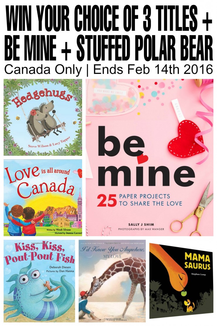 One Canadian Frugal Mom Eh reader will win their choice of three titles included in this post plus the Be Mine crafting book and an adorable stuffed Polar Bear! Giveaway is open to Canadian residents, 18+ only and ends on February 14th at 11:59 pm EST.