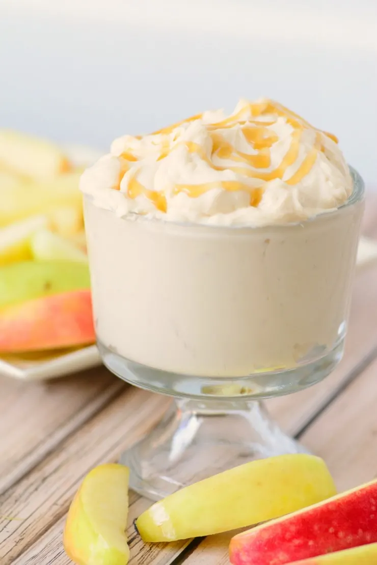 This easy Caramel Cheesecake Fruit Dip makes a great last minute addition for a party.  Serve it with your favourite type of apples and drizzle it with a little extra caramel sauce and you've got a hit on your hands!