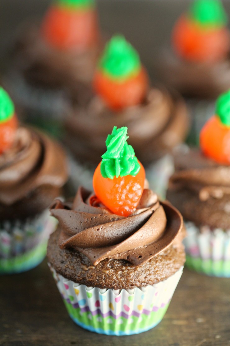 Spring is just about here, along with Easter, and what better way to celebrate both than with adorable mini Carrots & Dirt Cupcakes.