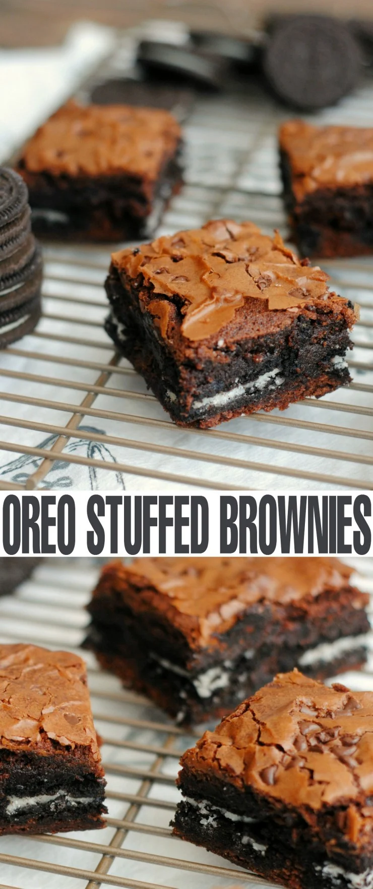  Delicious Oreo Stuffed Brownies - fudgy brownies layered with Oreos and topped with chocolate chips. Brownies don't get much better than this! 