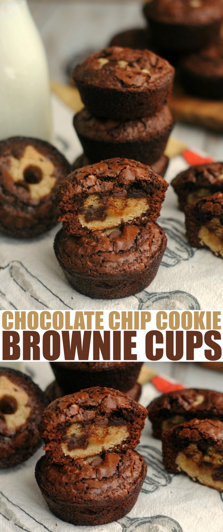 These Chocolate Chip Cookie Brownie Cups combine the best of two dessert recipe classics to create one unforgettable dessert.