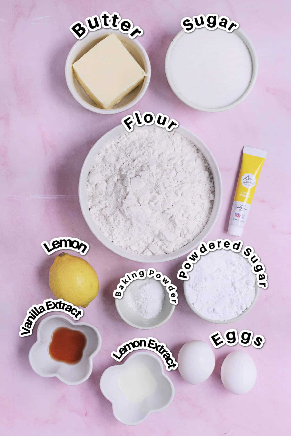 Ingredients for lemon crinkle cookies.