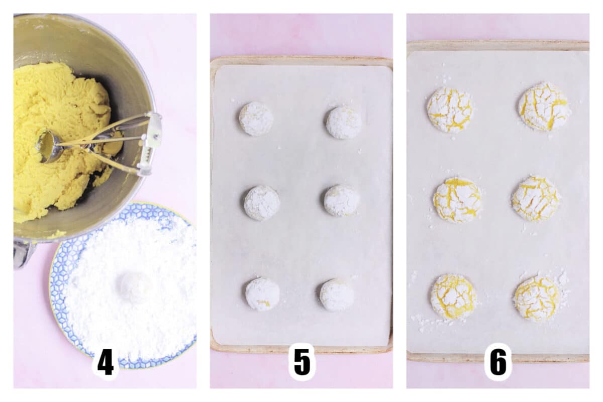 Cookie dough balls arranged on a sheet pan.