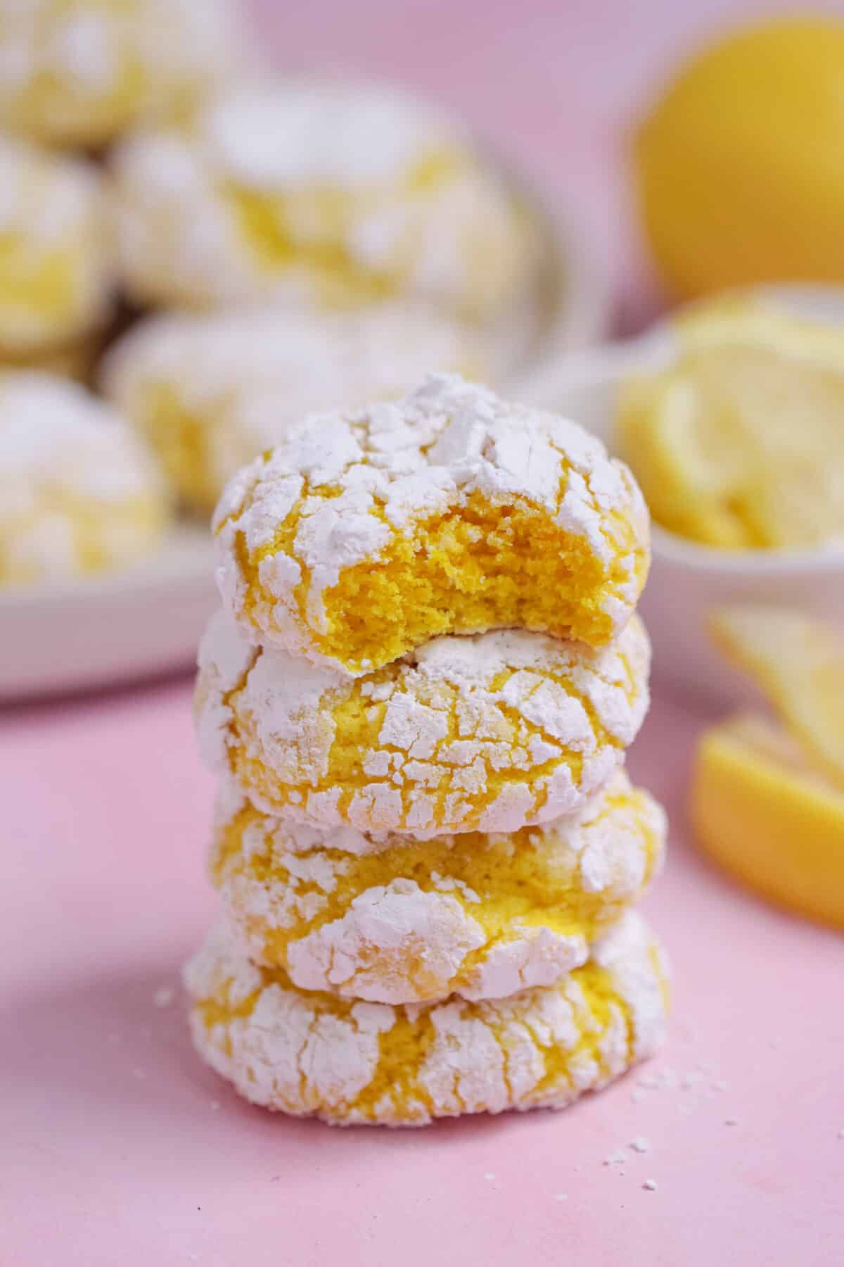 These soft Lemon Crinkle Cookies are bursting with fresh lemon flavour and coated in powdered sugar for a beautiful crinkled finish.