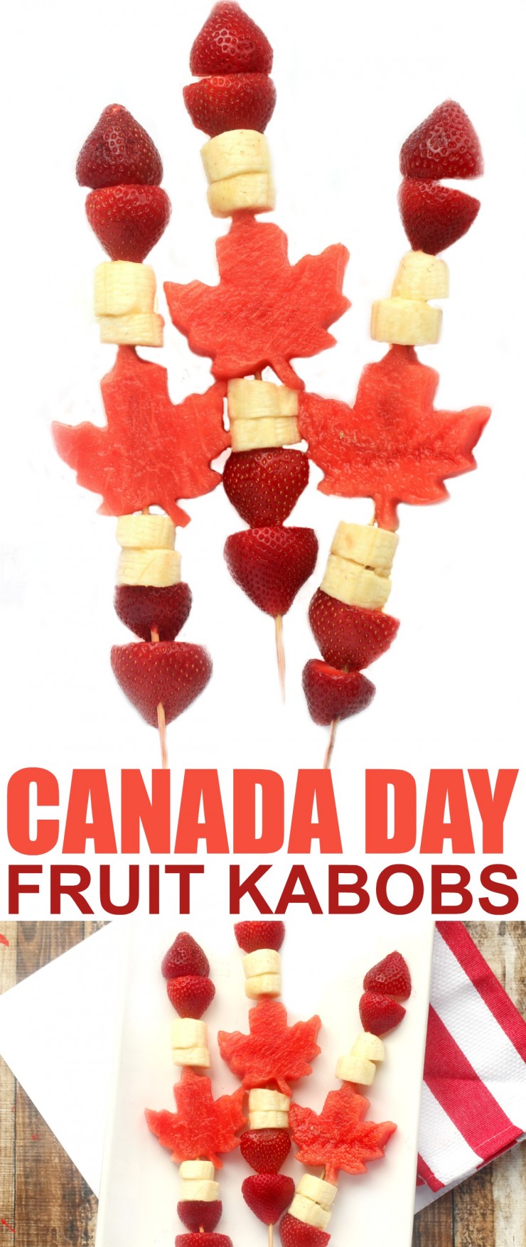 Celebrate Canada Day with this fun and healthy patriotic Canada Day Fruit Kabobs. They are super easy to put together and everyone will love eating them. A perfect addition to your Canada Day celebrations!