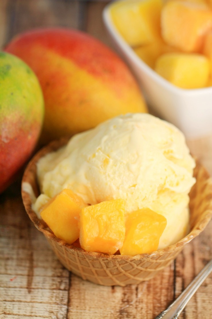 This No-Churn Mango Ice Cream has all the sweet fragrant tropical flavour of mango in a creamy, sweet homemade ice cream. You won’t believe how easy this ice cream recipe is – no machine needed!