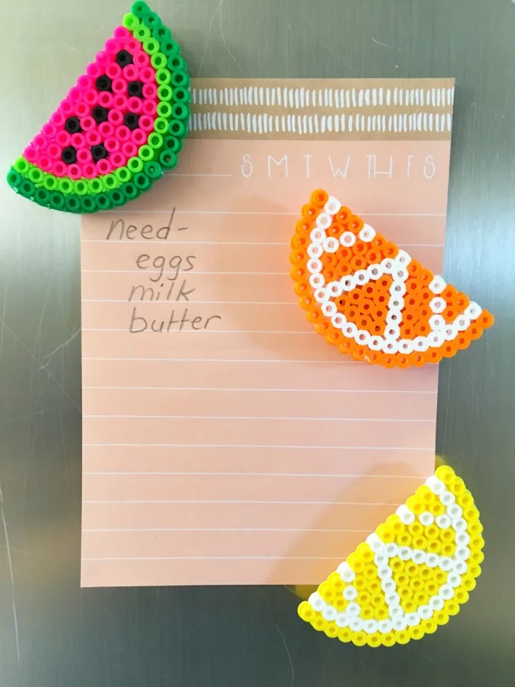 Learn how to make fruit perler bead magnets with this easy tutorial and free templates. This project is such a cute perler bead idea!