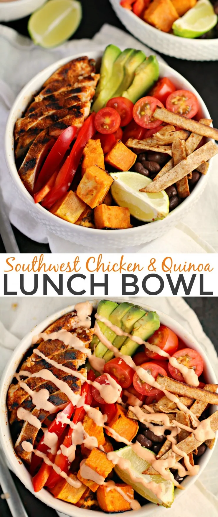 This Southwest Chicken and Quinoa Lunch Bowl is a delicious, and spicy lunch that is so satisfying and full of fresh flavours.