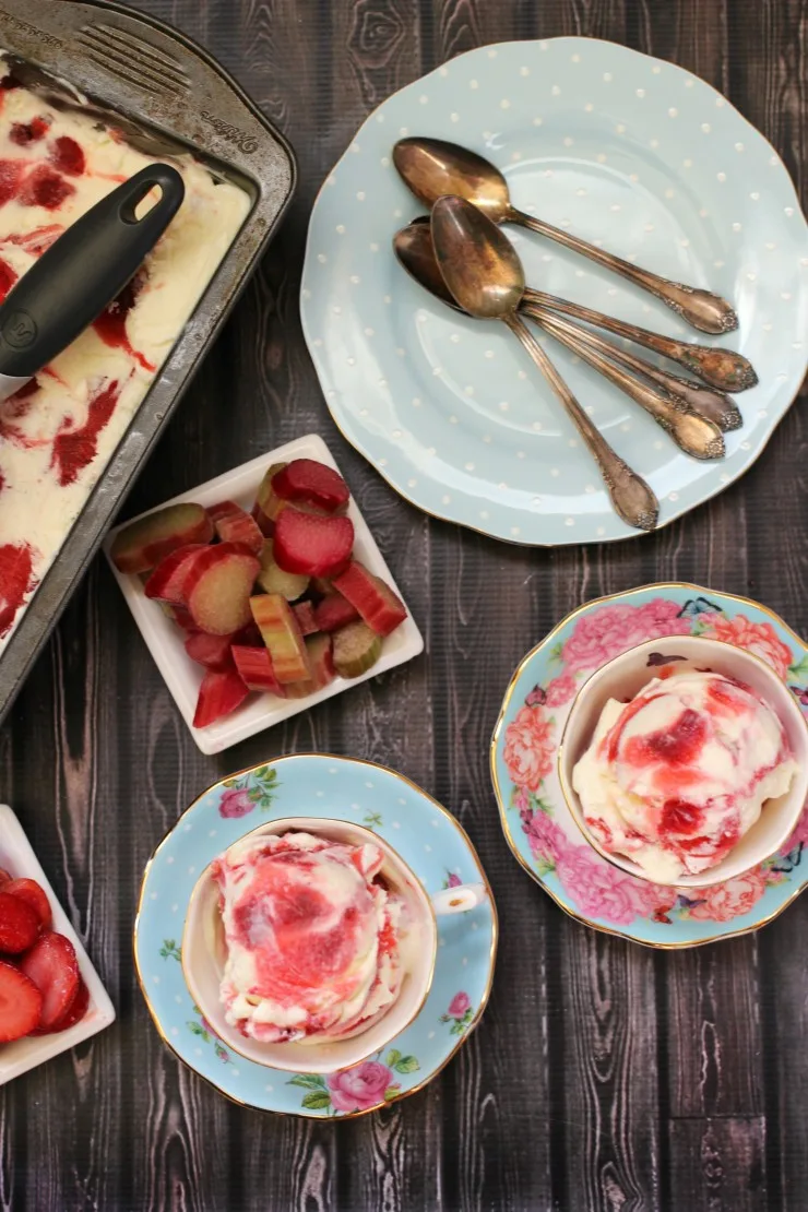 This creamy and decadent strawberry rhubarb ice cream is filled with bright bursts of fresh summer fruit. Satisfy your sweet tooth and stay cool with this incredible dessert. 