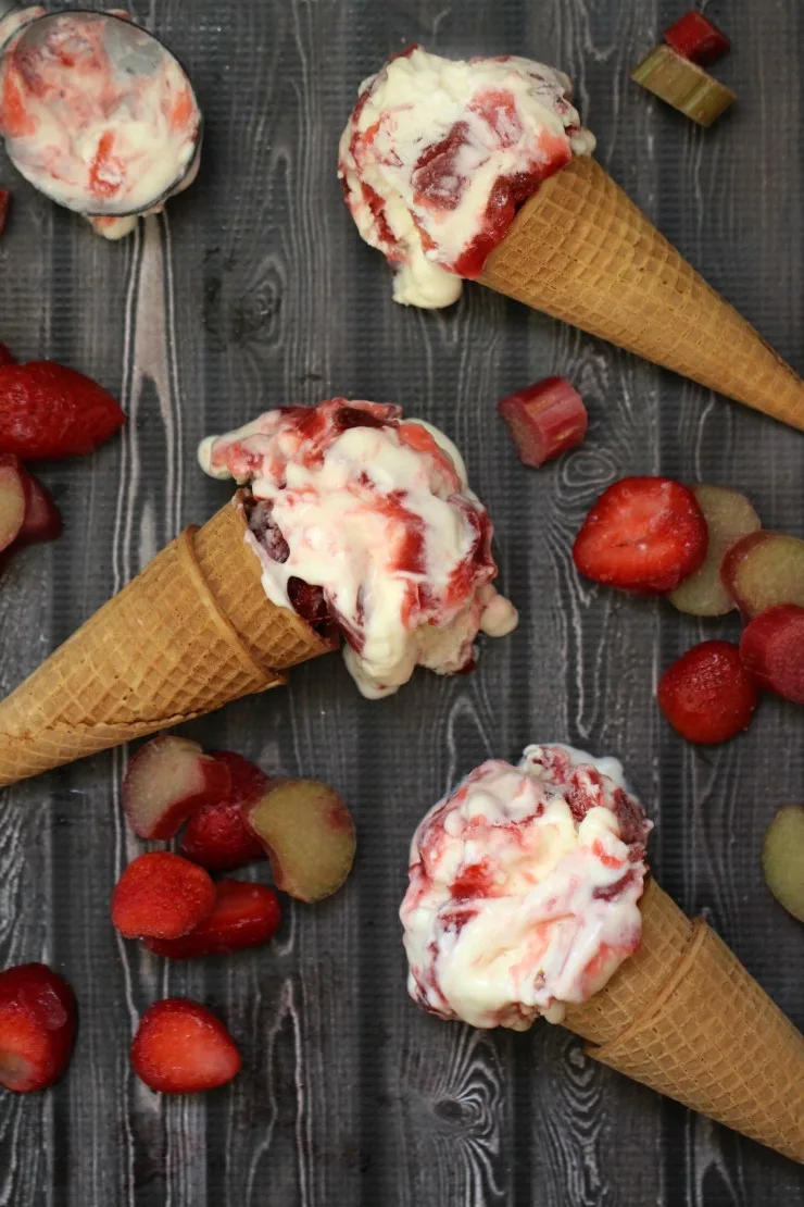 This creamy and decadent strawberry rhubarb ice cream is filled with bright bursts of fresh summer fruit. Satisfy your sweet tooth and stay cool with this incredible dessert. 