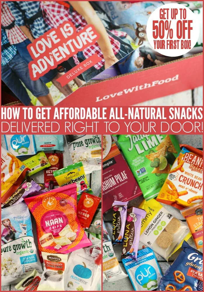 How to get affordable, delicious and all-natural snacks delivered right to your door with a Love with Food Subscription box! Gluten-Free subsricption box available too! Get up to 50% off your first box and for a limited time pay only $3.99 for international shipping (shipping FREE in the USA)