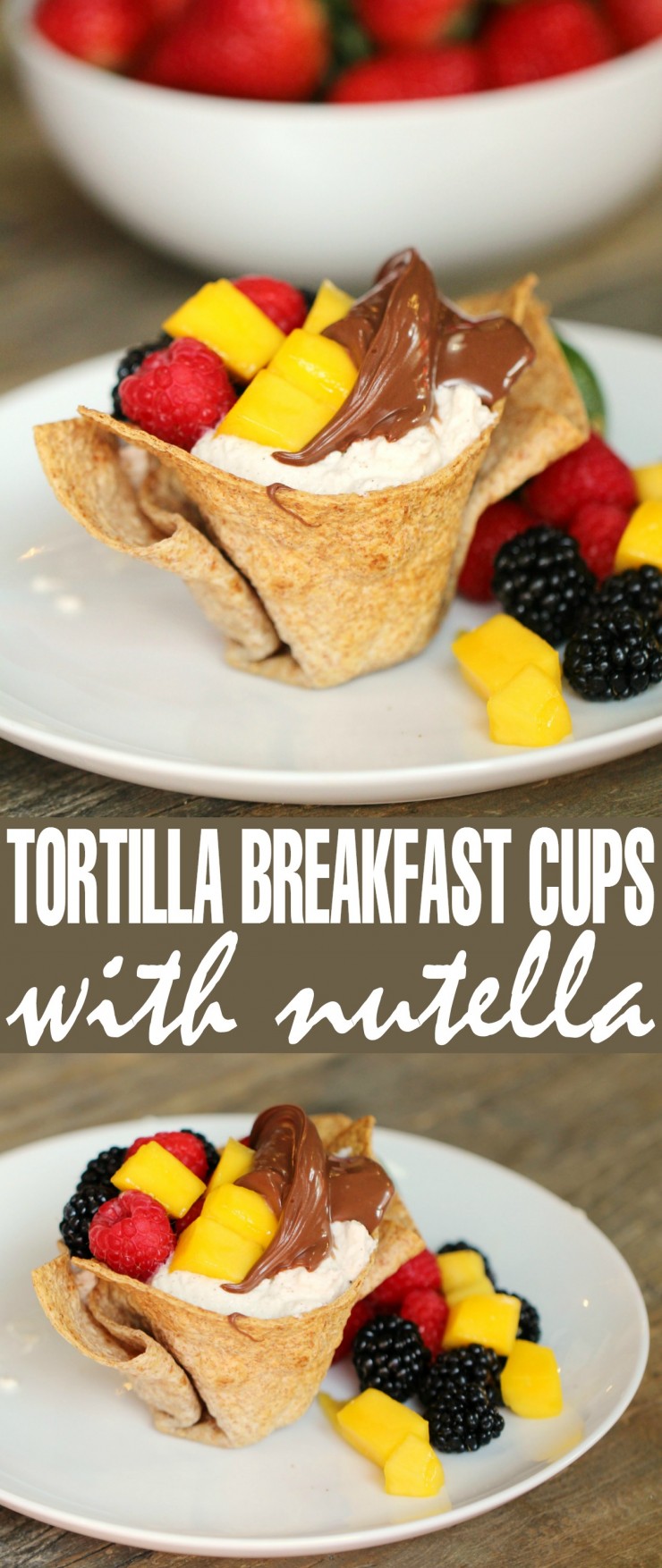Bite into a crisp tortilla cup filled with a refreshing medley of mango, blackberry, raspberry and Nutella®. Add a little joy to everyone’s morning by serving this delightful breakfast.