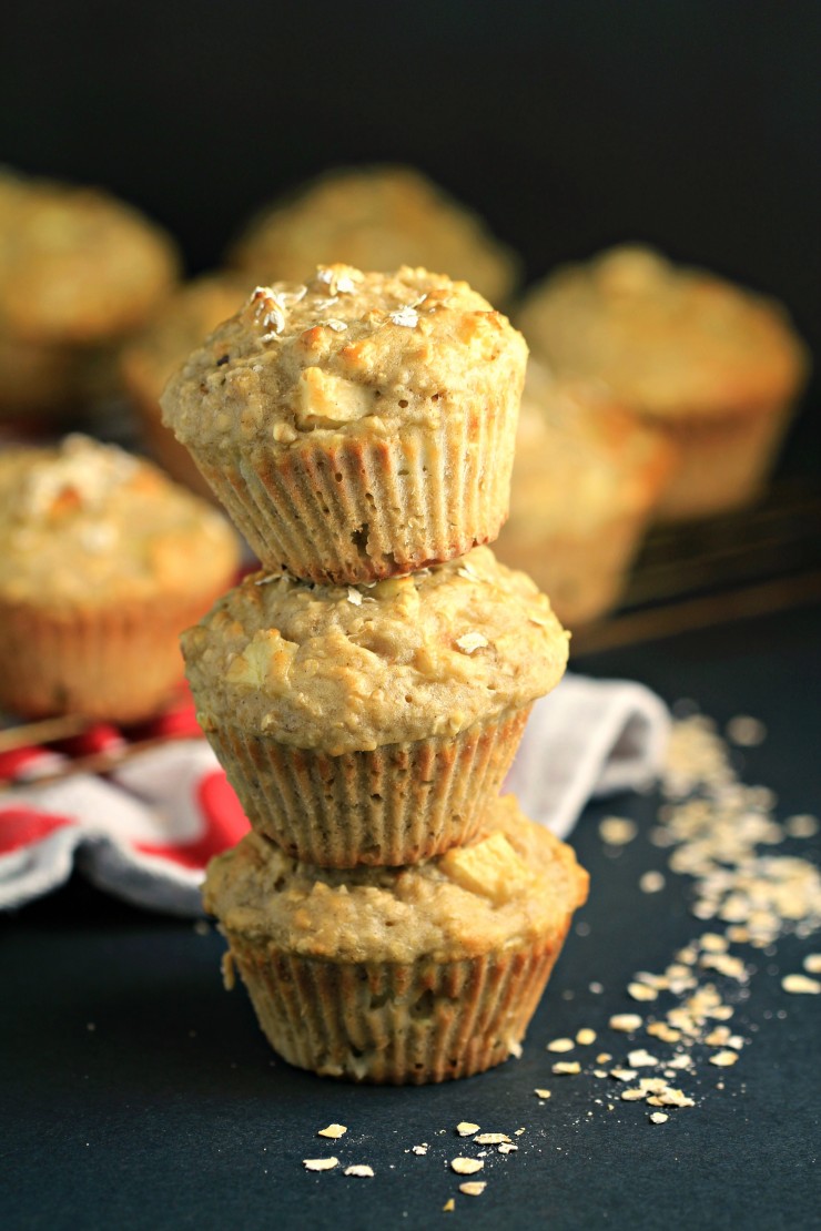These Apple Oatmeal Greek Yogurt Muffins are bursting with apples and oats. They make for a healthier muffin made with NO butter or oil! Perfect for breakfast, dessert or a light snack.